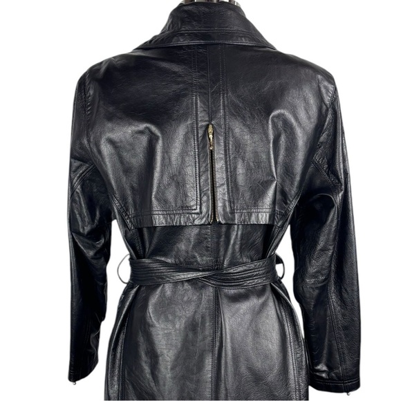 VINTAGE PROMODA GENUINE LEATHER BLACK CLASSIC ASYMMETRIC ZIP FRONT BELTED JACKET - Picture 11 of 16